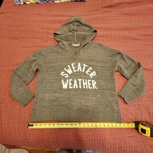 Marled Women's Crewneck Sweater Hoodie - Olive Green with White Text